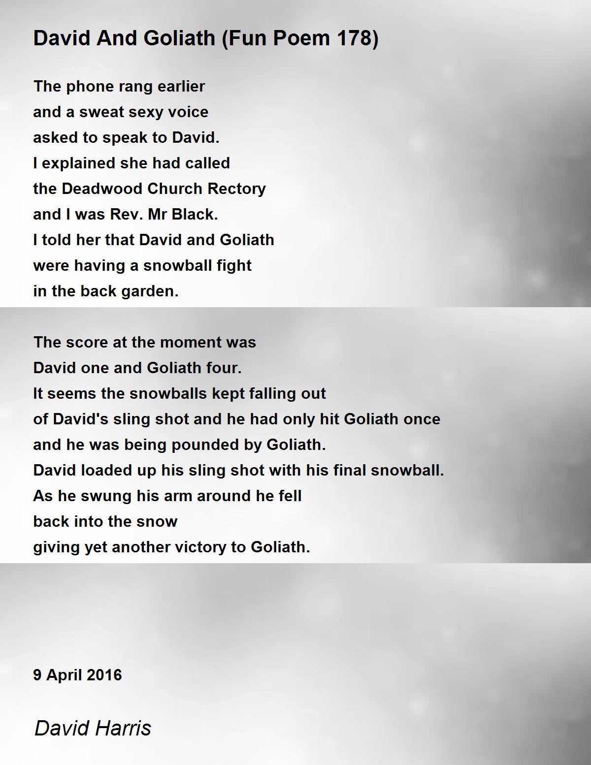 David And Goliath (Fun Poem 178) Poem by David Harris - Poem Hunter