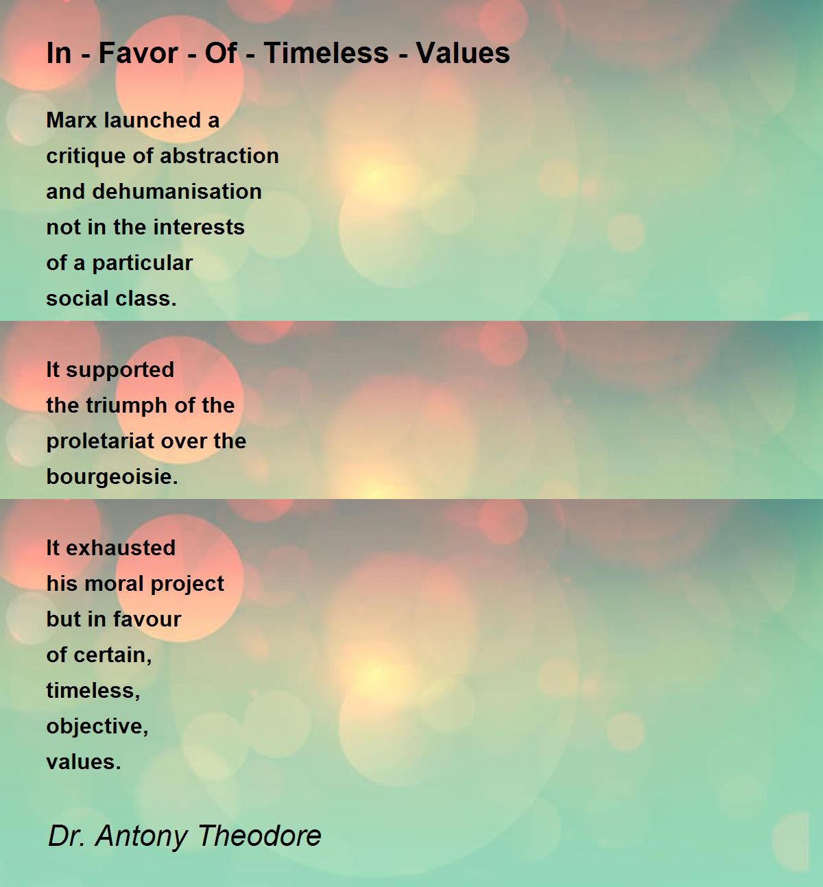 In Favor Of Timeless Values In Favor Of Timeless