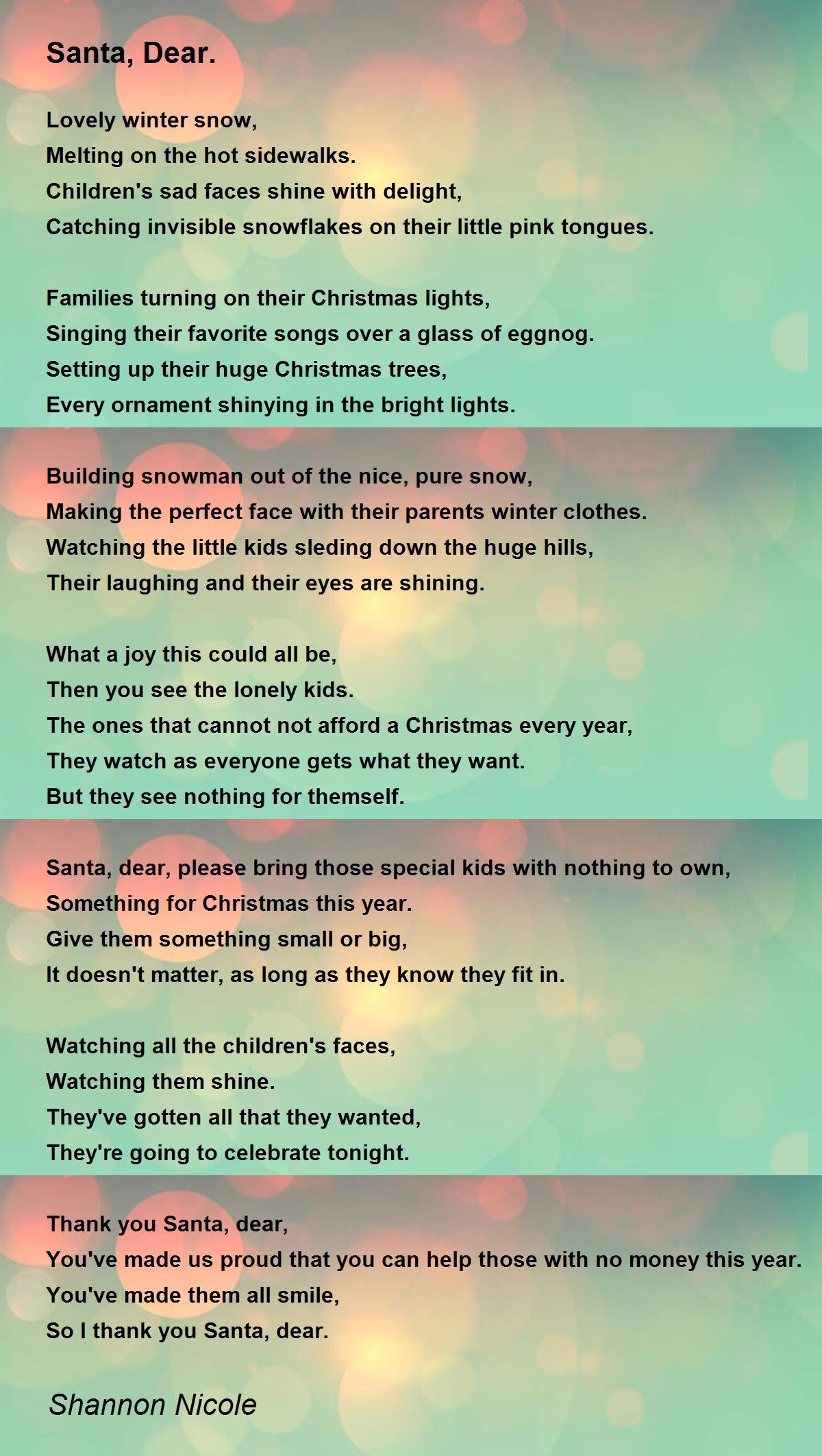 Santa Dear Santa Dear Poem By Shannon Nicole