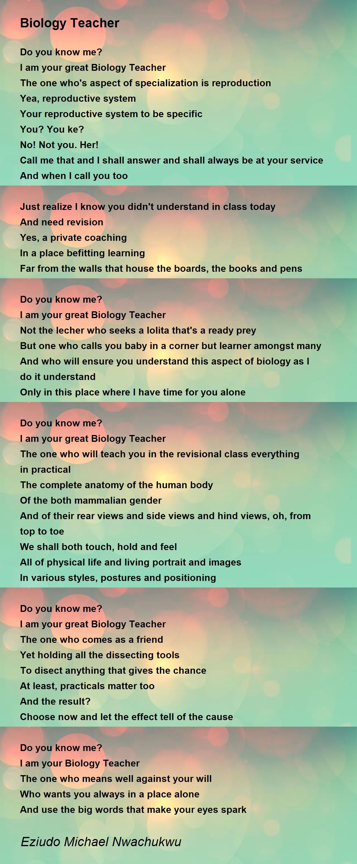 Biology Teacher By Michael Eziudo Biology Teacher Poem