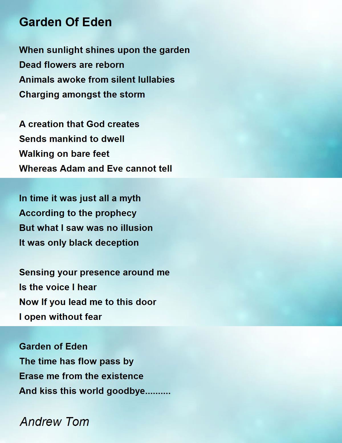 Garden Of Eden - Garden Of Eden Poem by Andrew Tom