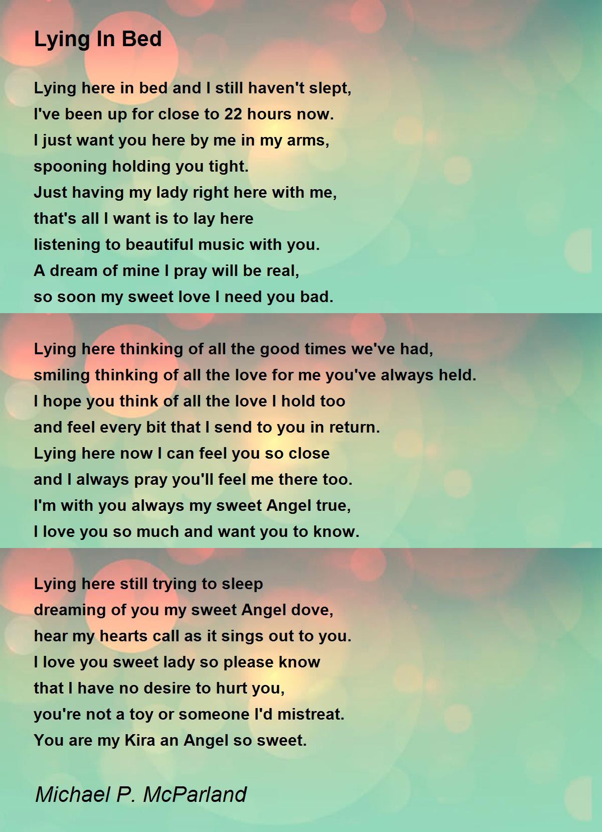 Lying In Bed Lying In Bed Poem by Michael P. McParland