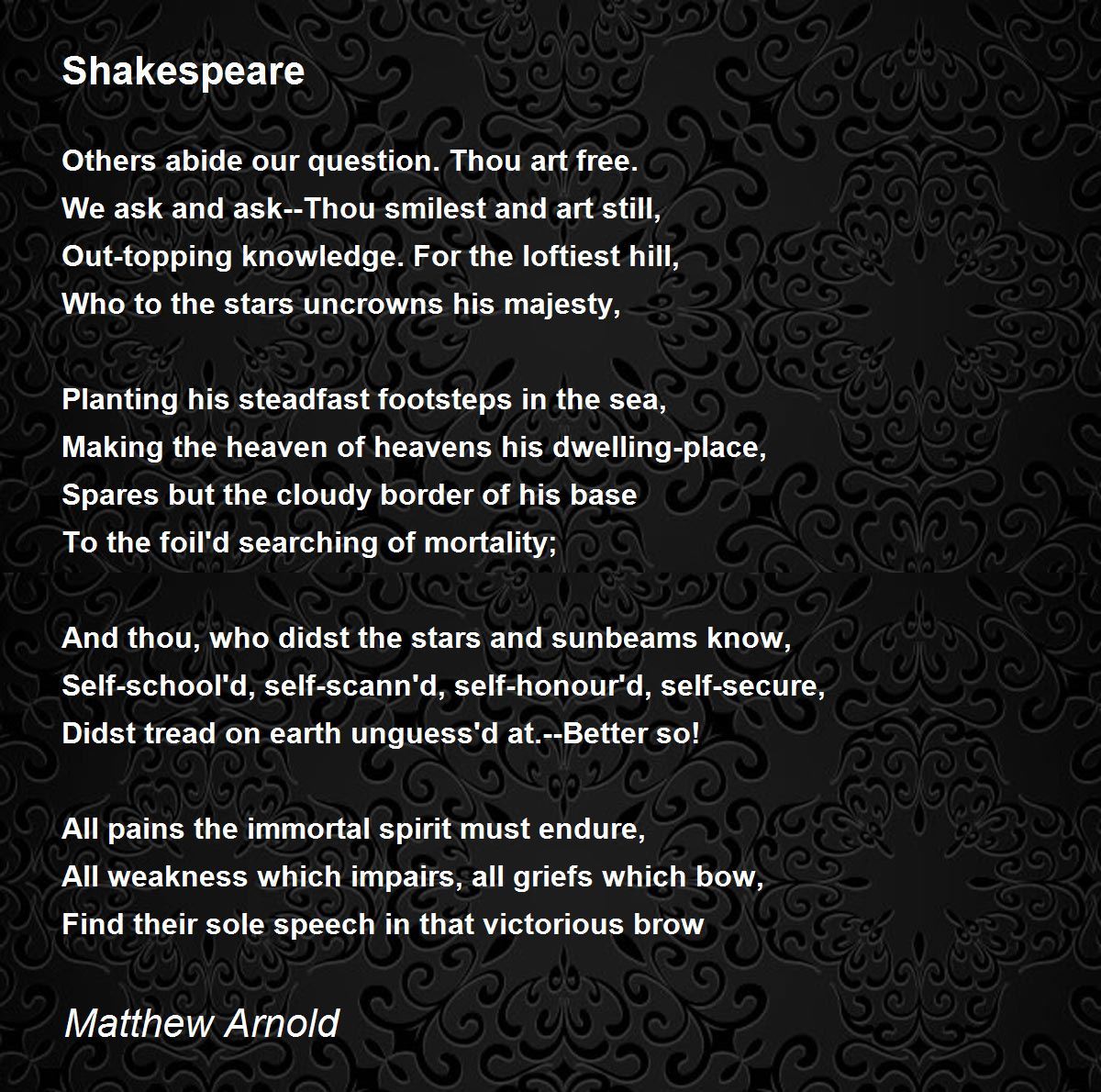 Shakespeare Poem by Matthew Arnold - Poem Hunter