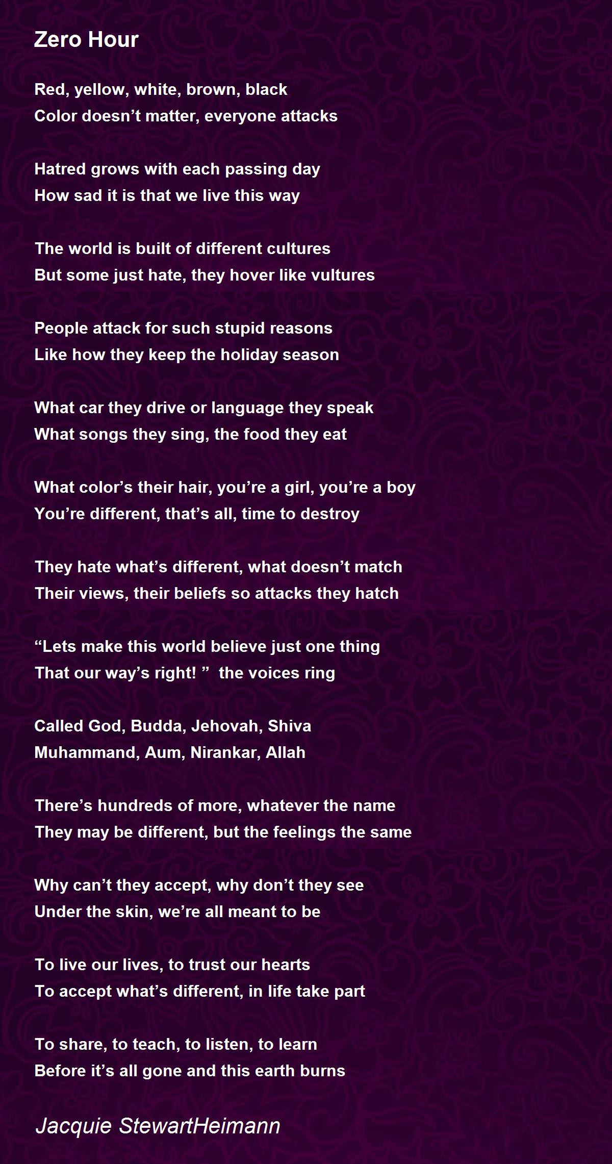 Zero Hour by Jacquie StewartHeimann Zero Hour Poem