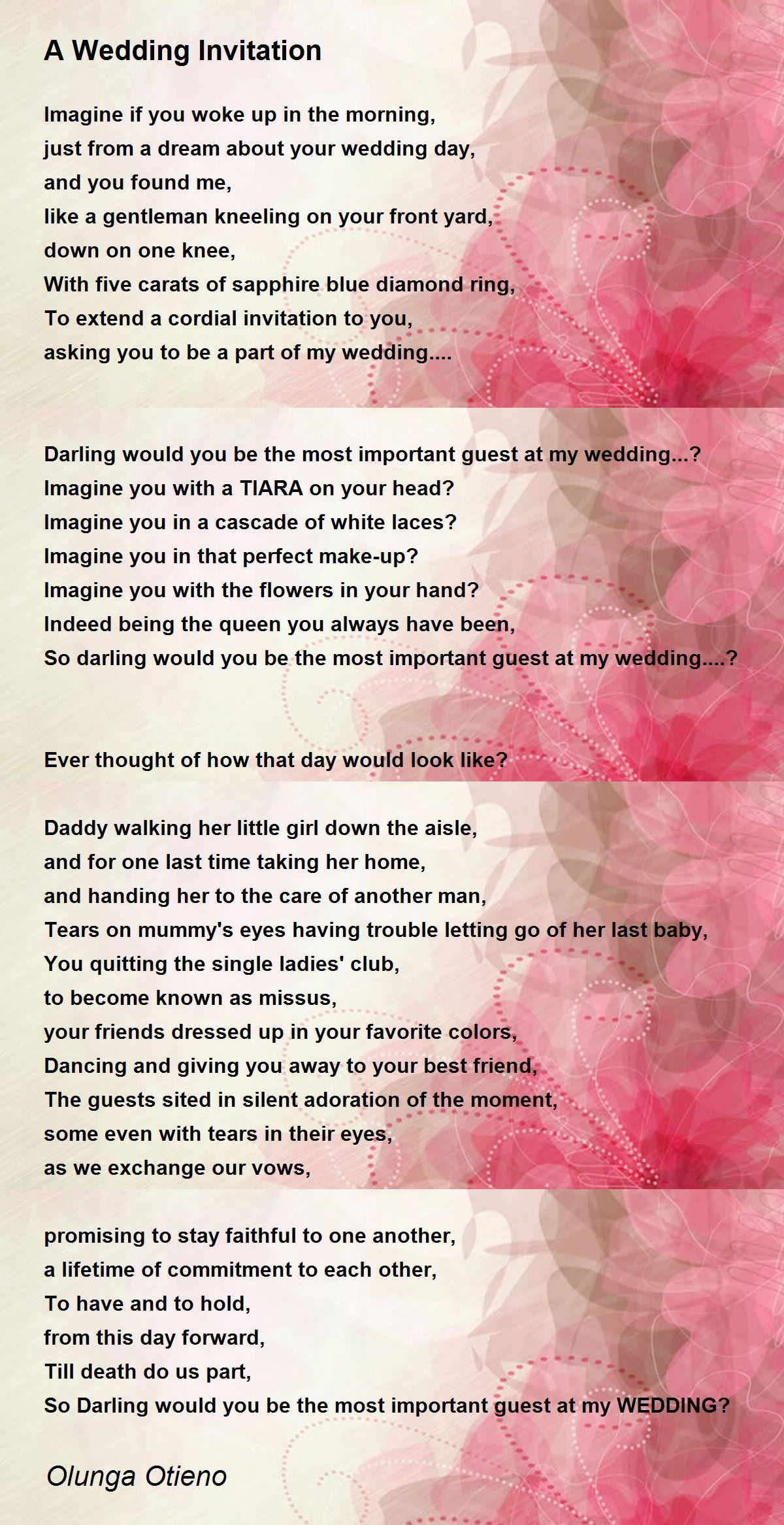 A Wedding Invitation A Wedding Invitation Poem by Olunga Otieno