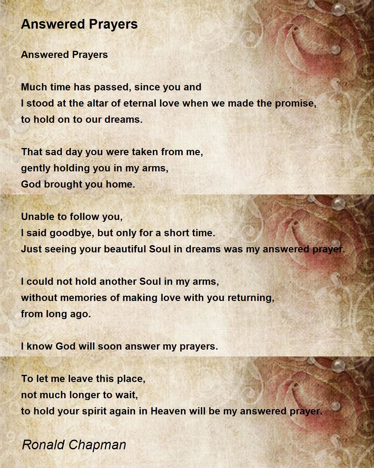 Answered Prayers Poem by Ronald Chapman Poem Hunter