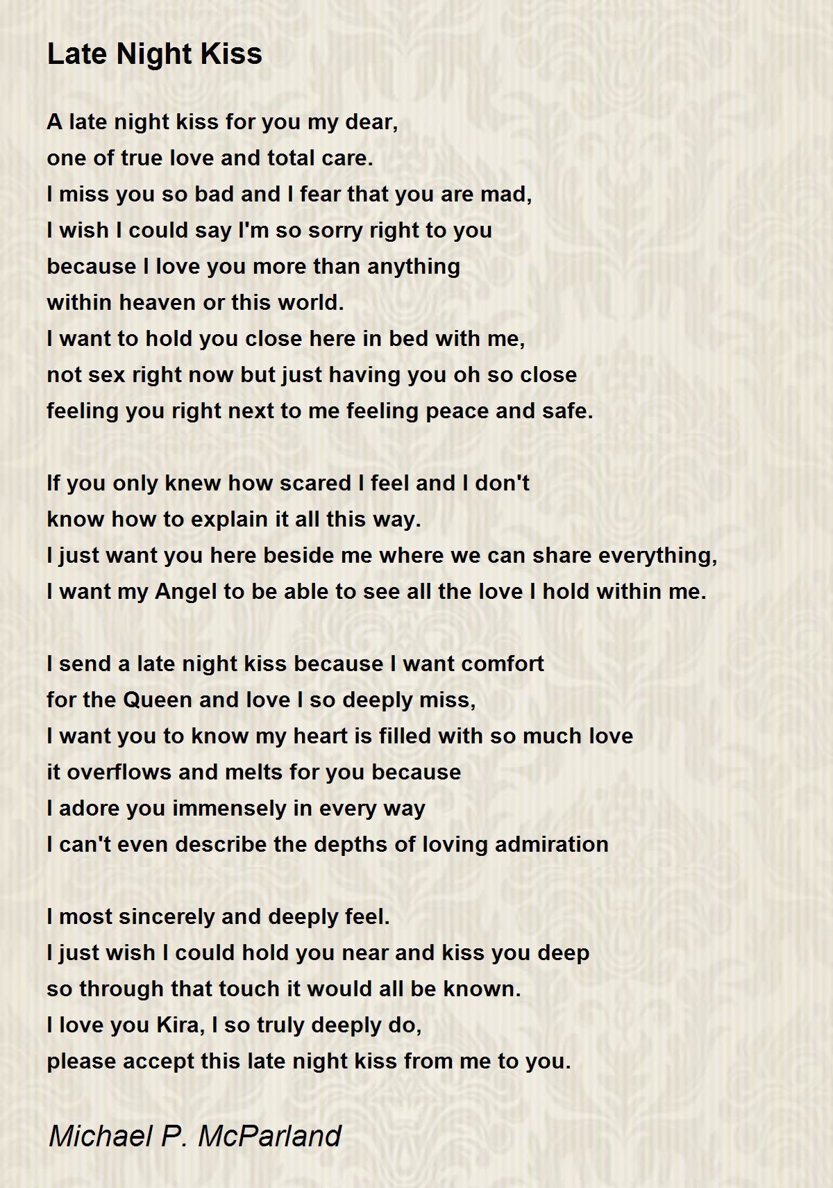 Late Night Kiss By Michael P Mcparland Late Night Kiss Poem