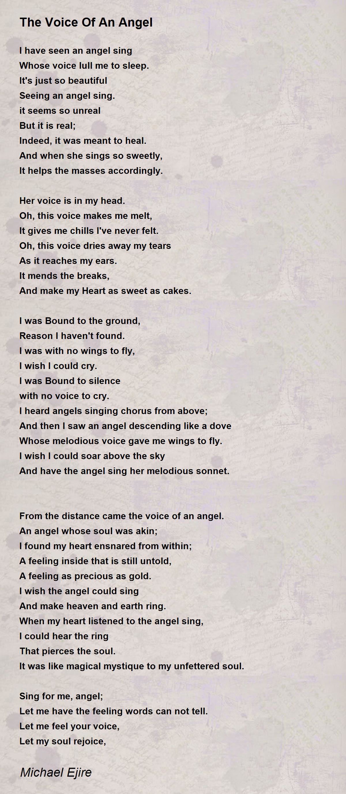The Voice Of An Angel By Michael Ejire The Voice Of An Angel Poem