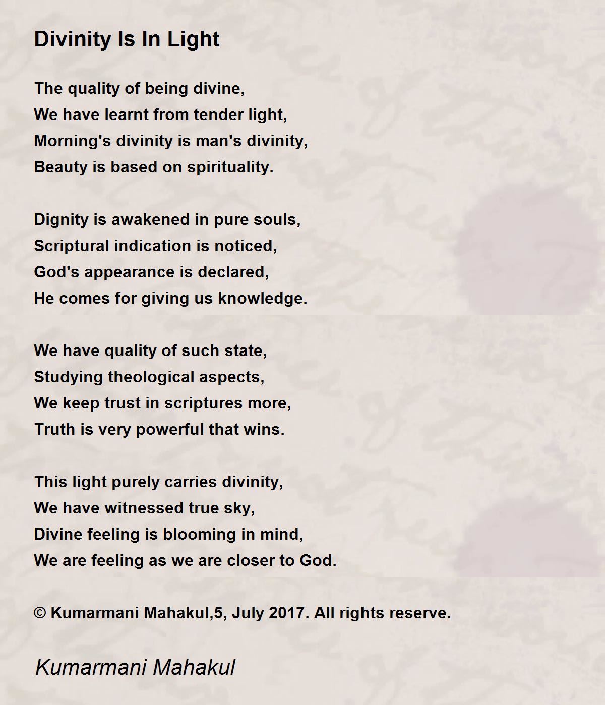 Divinity Is In Light - Divinity Is In Light Poem by Kumarmani Mahakul