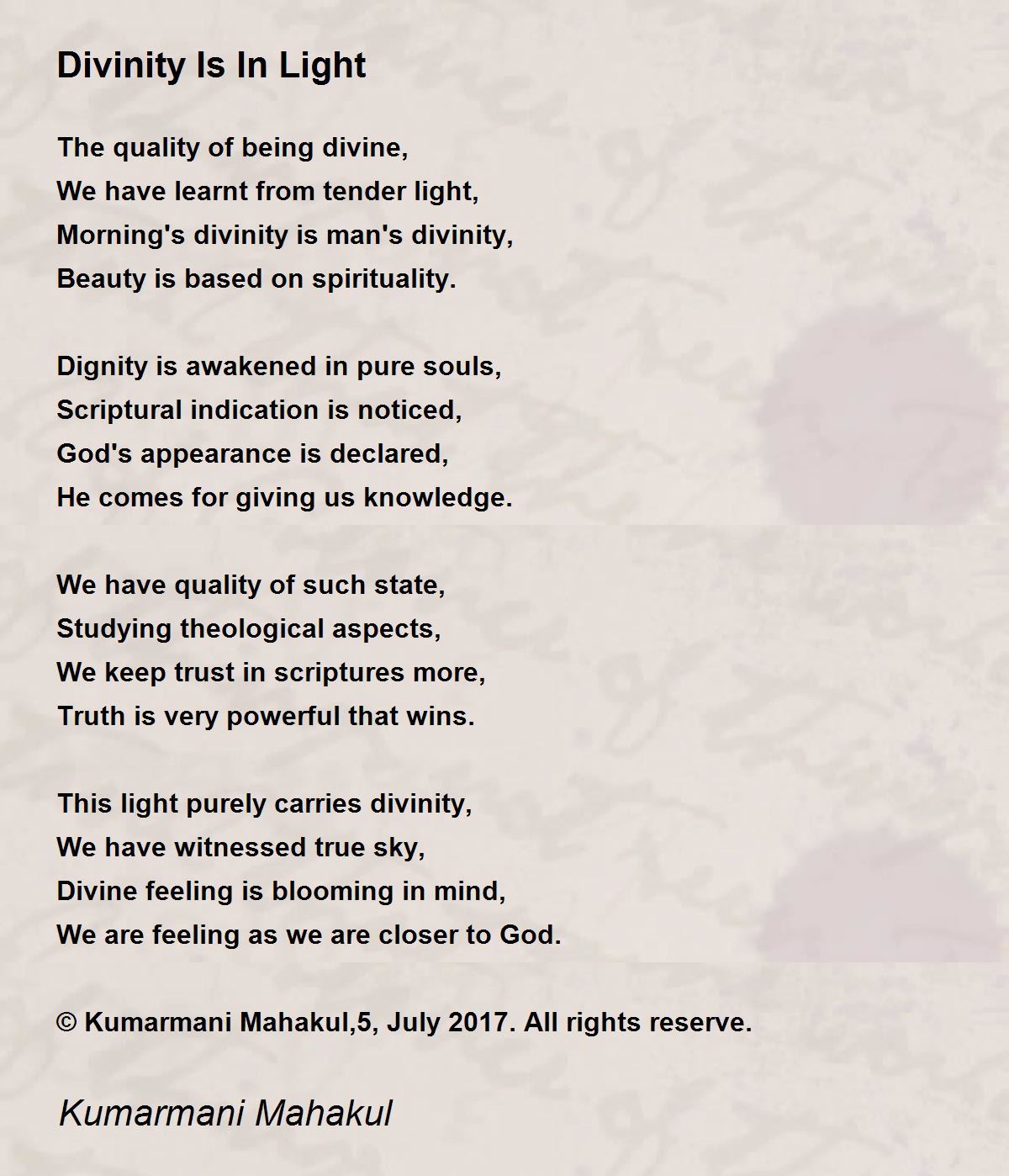 Divinity Is In Light Divinity Is In Light Poem by Kumarmani Mahakul