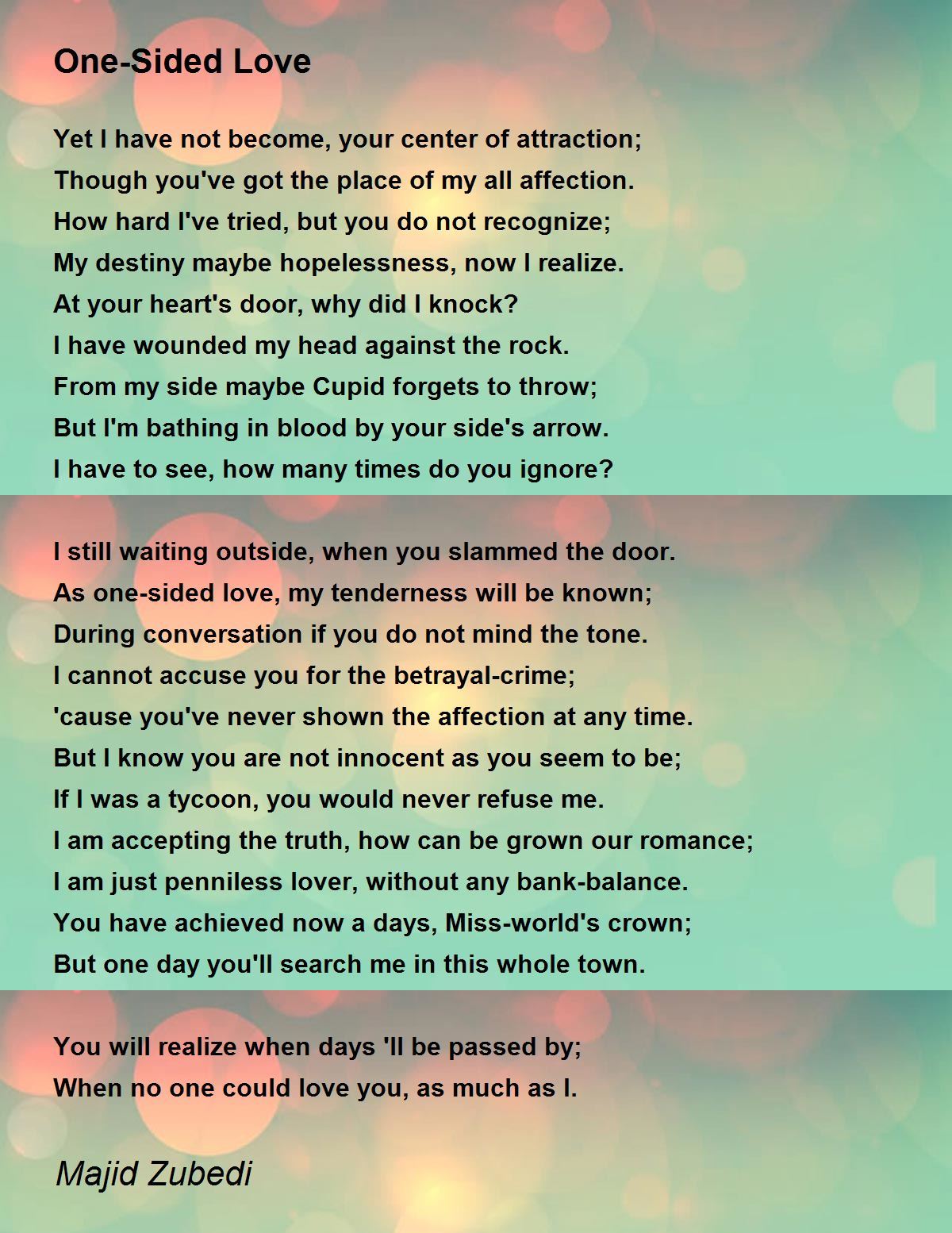 Sided love poems english one in Poem About