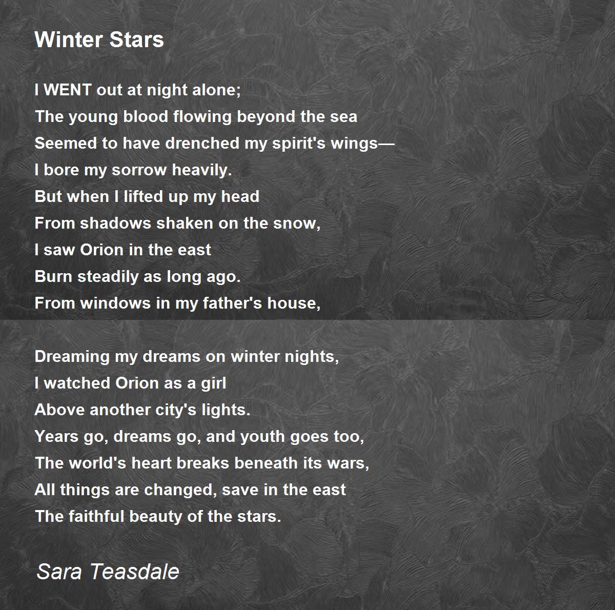 Winter Stars Poem by Sara Teasdale - Poem Hunter