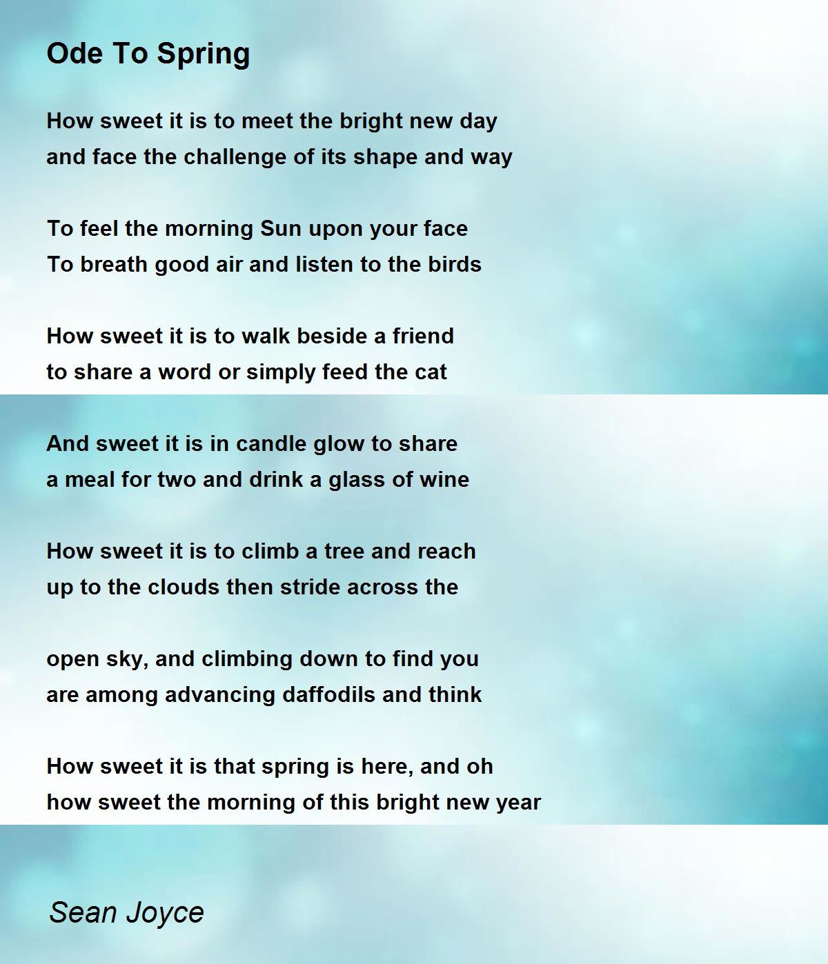 Ode To Spring Poem by Sean Joyce Poem Hunter