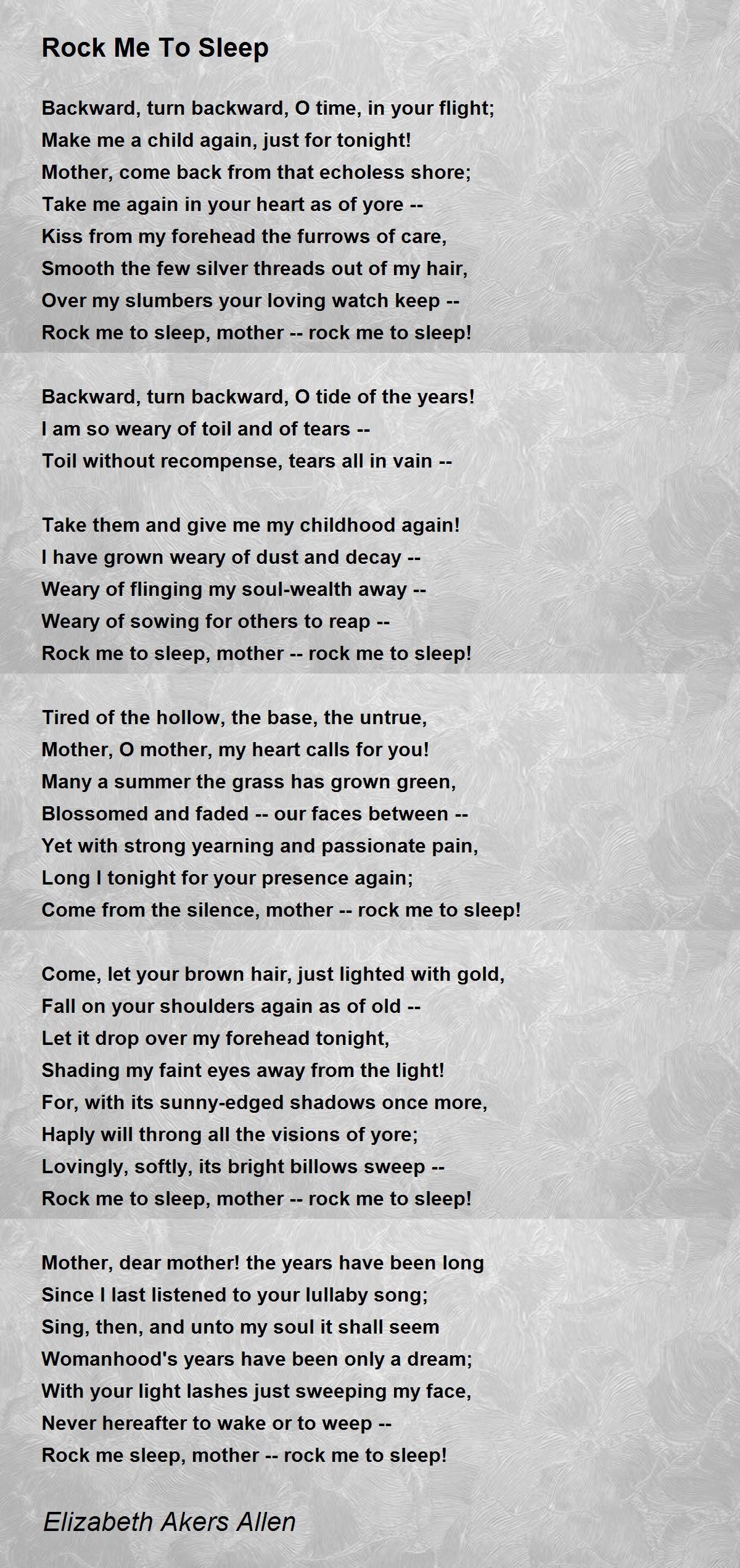 Rock Me To Sleep Rock Me To Sleep Poem by Elizabeth Akers Allen