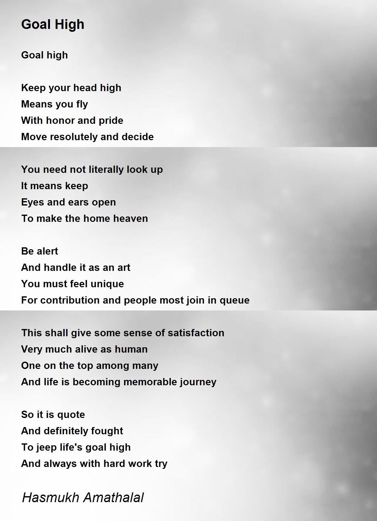 Goal High by Mehta Hasmukh Amathalal Goal High Poem