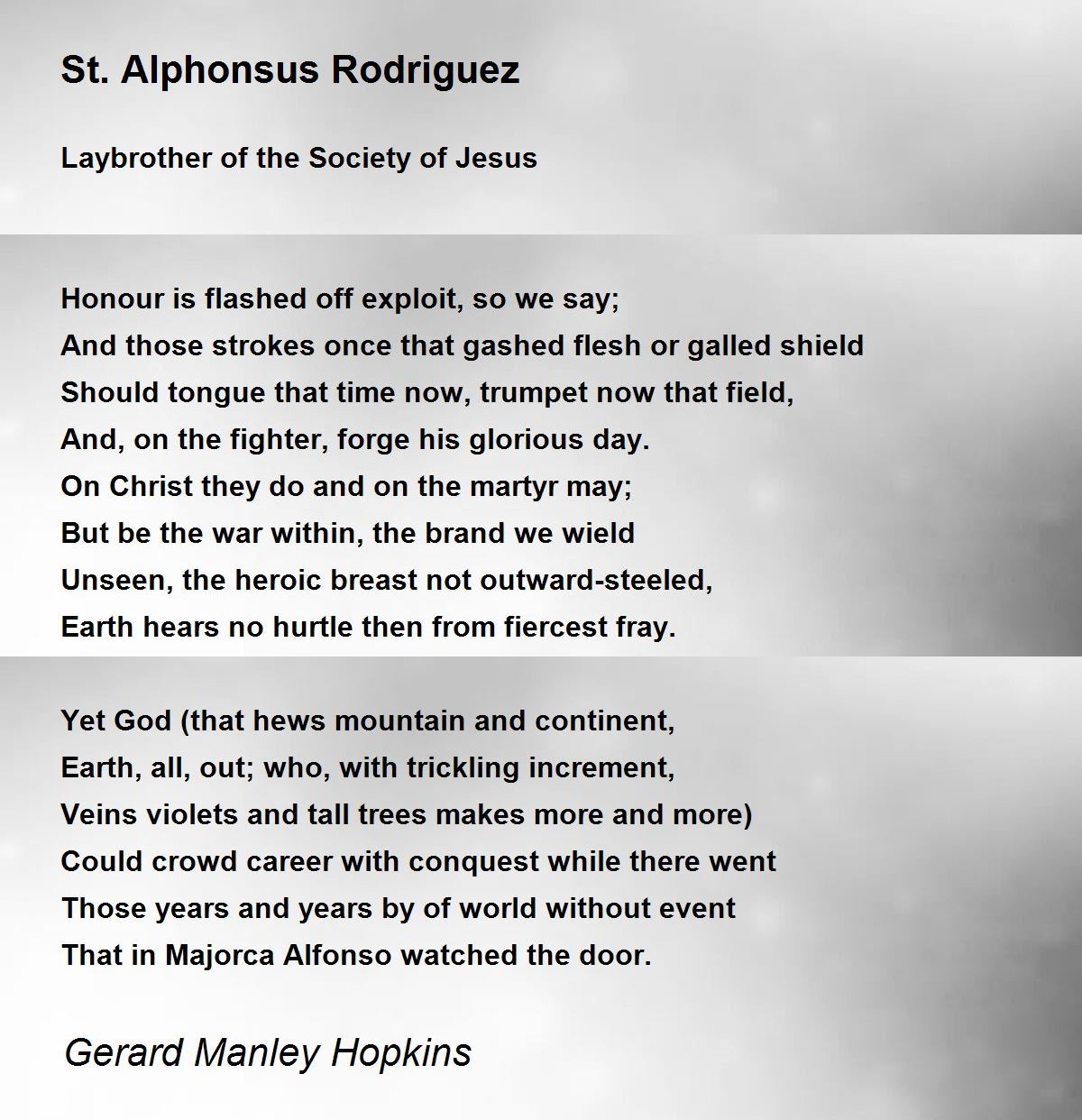 St. Alphonsus Rodriguez Poem by Gerard Manley Hopkins Poem Hunter