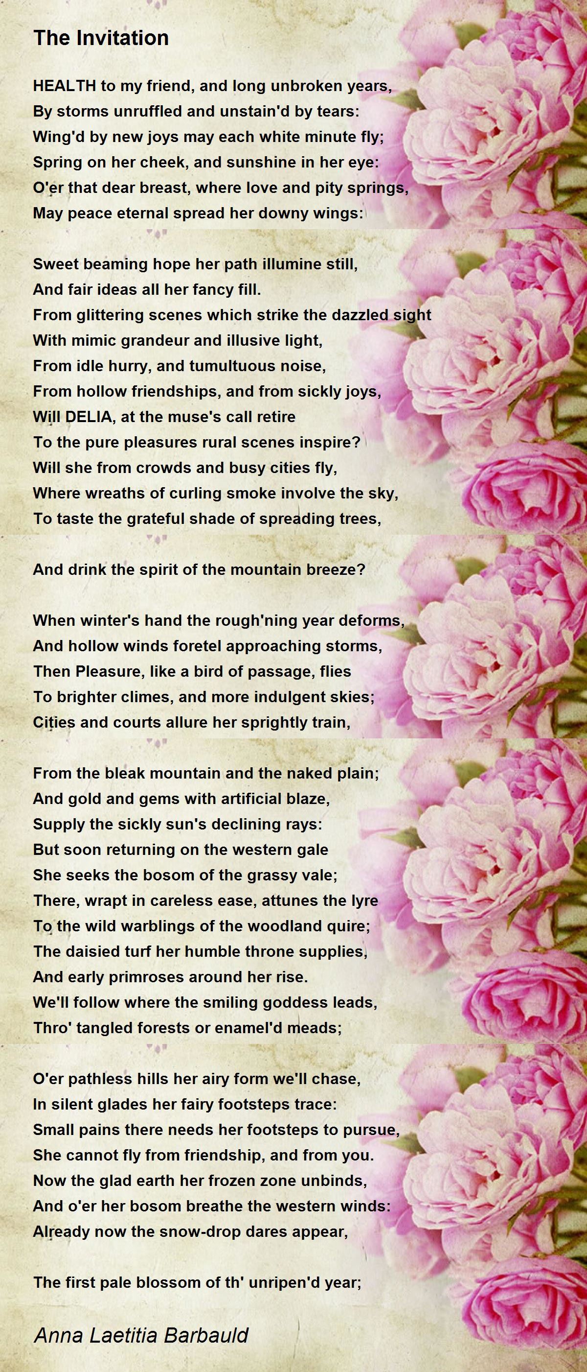 The Invitation The Invitation Poem by Anna Laetitia Barbauld