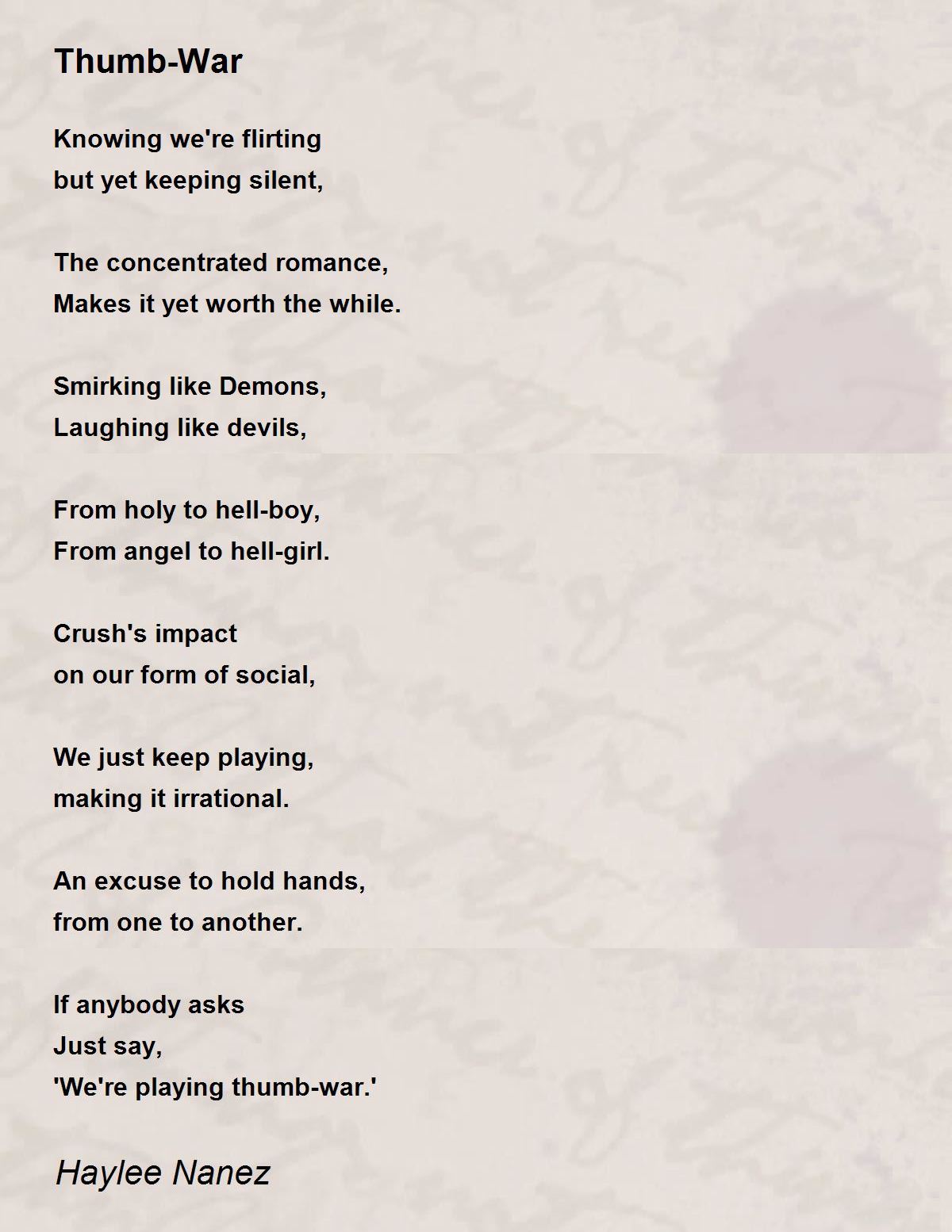 ThumbWar Poem by Haylee Nanez Poem Hunter