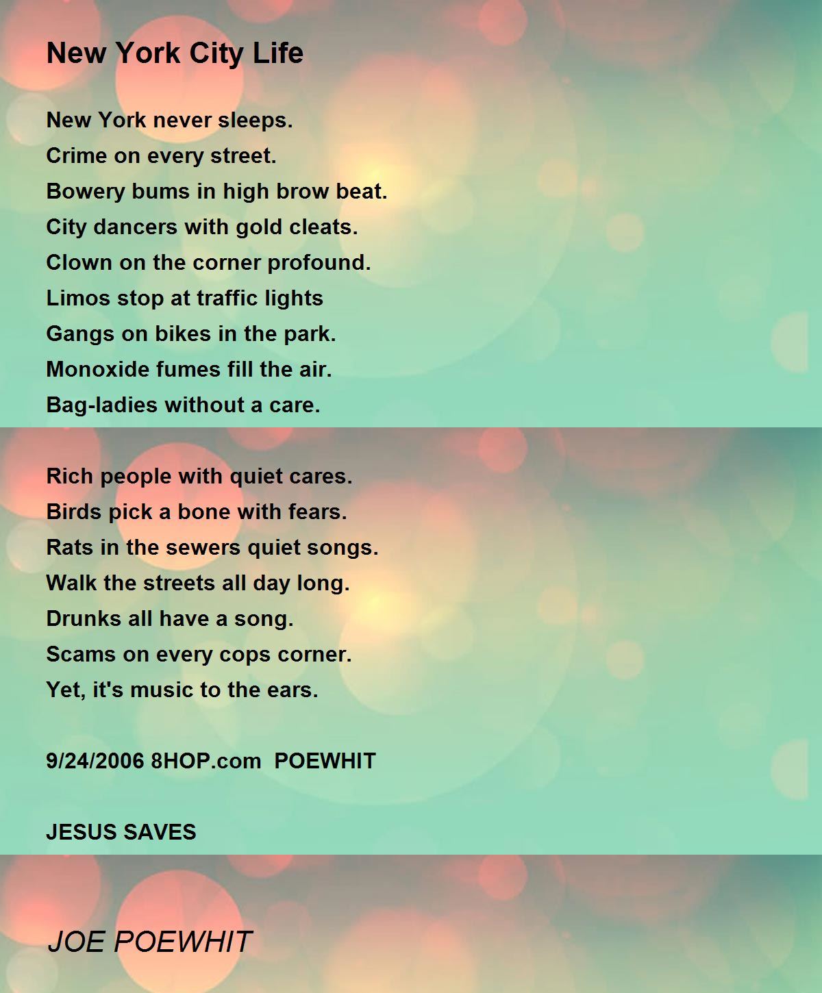 New York City Life New York City Life Poem by JOE POEWHIT