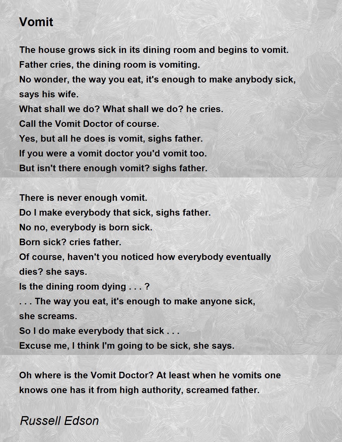 Vomit Poem by Russell Edson Poem Hunter