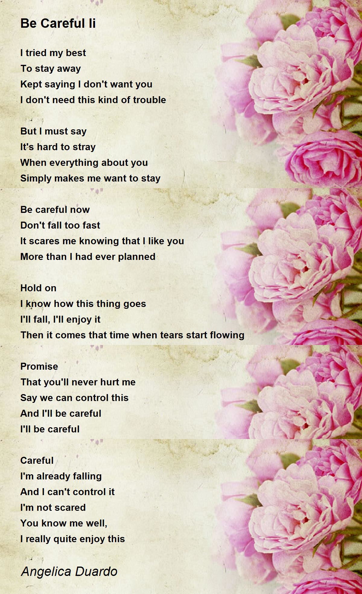 Be Careful Ii by Angelica Duardo - Be Careful Ii Poem