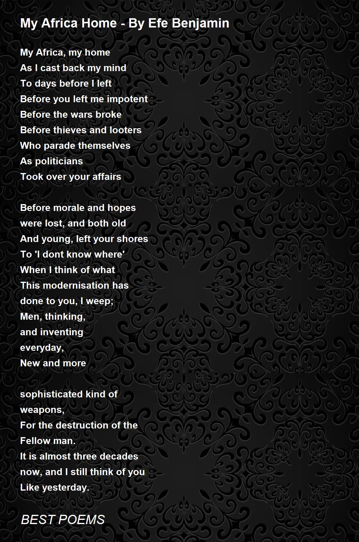 My Africa Home - By Efe Benjamin Poem by BEST POEMS - Poem Hunter