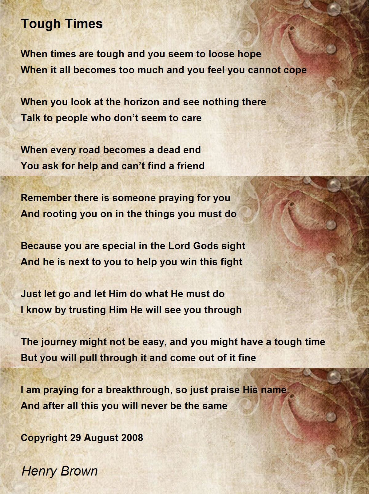 Tough Times Tough Times Poem by Henry Brown