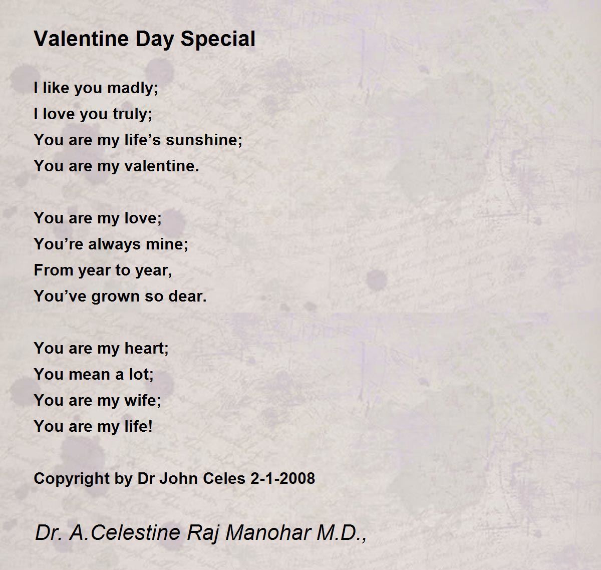 Valentine Day Special by Dr John Celes Valentine Day Special Poem