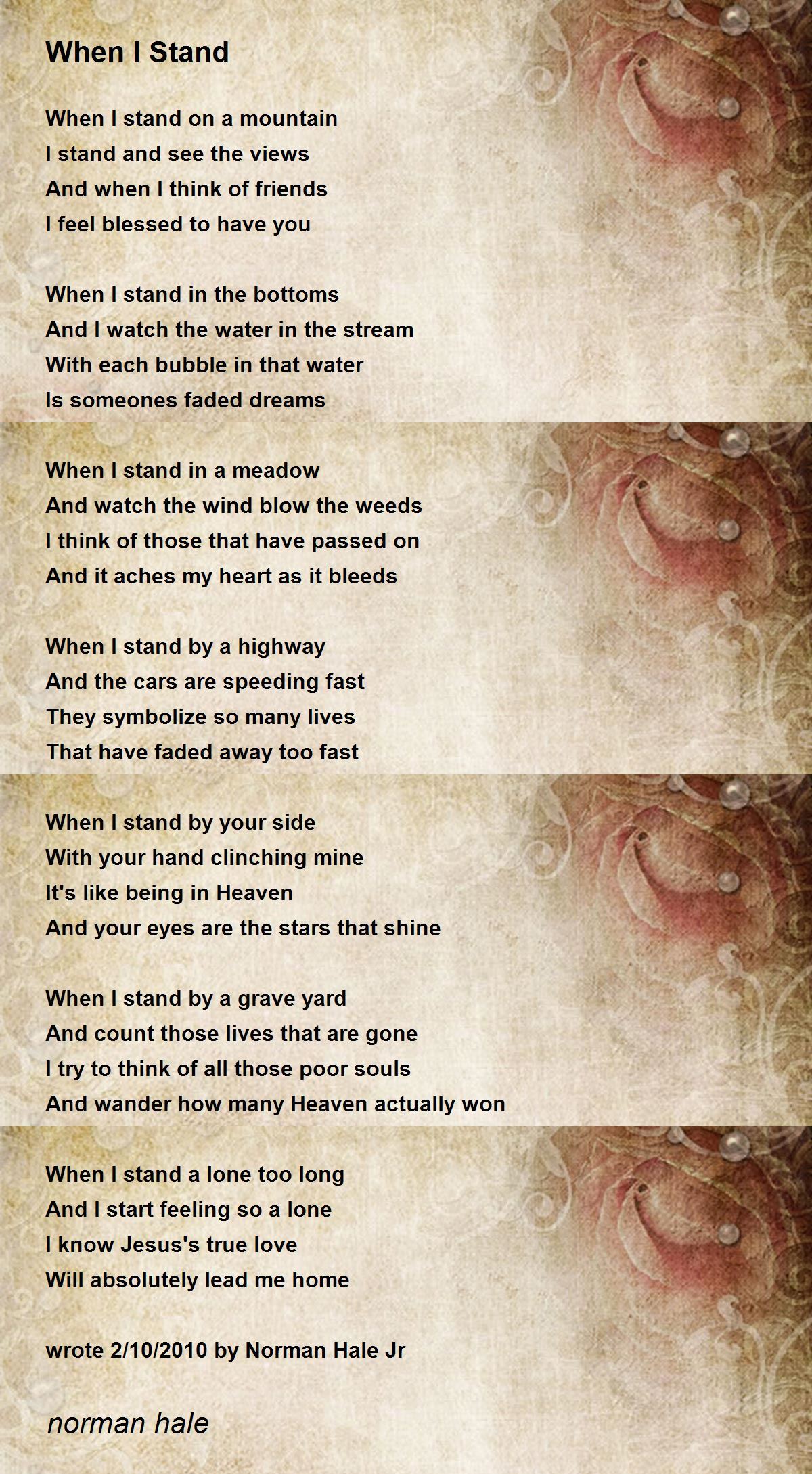 When I Stand When I Stand Poem by norman hale