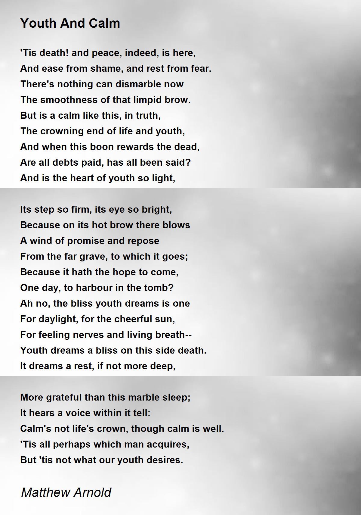 Youth And Calm Poem by Matthew Arnold - Poem Hunter
