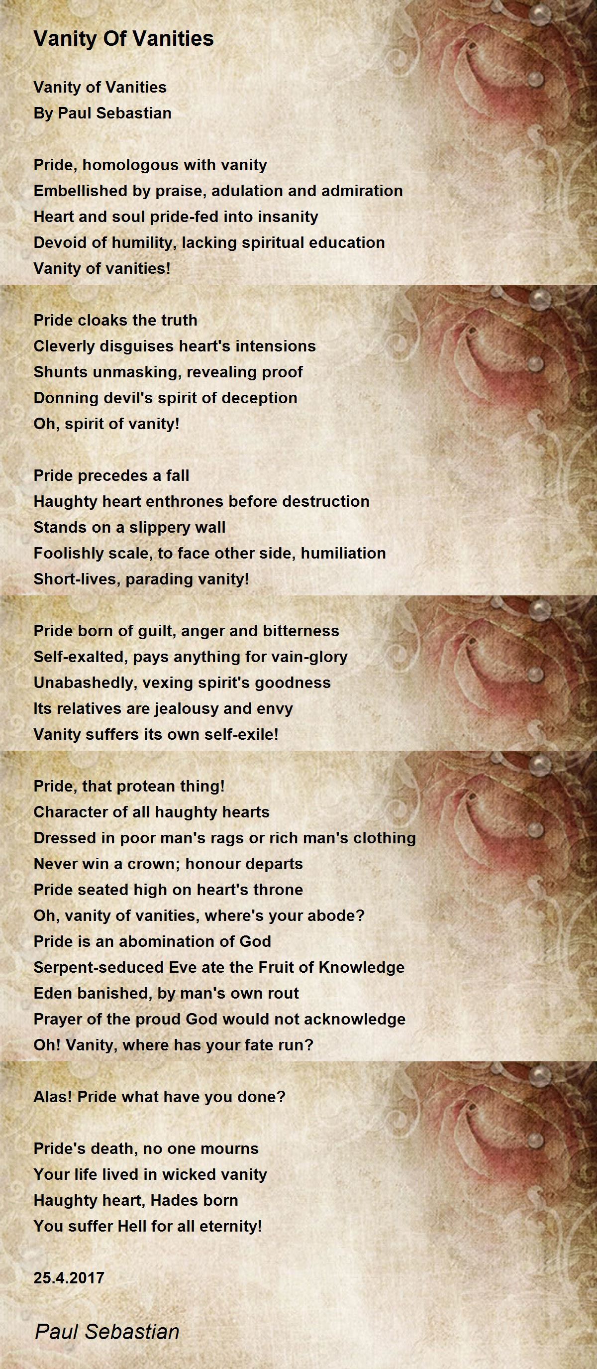 Vanity Of Vanities Poem by Paul Sebastian Poem Hunter