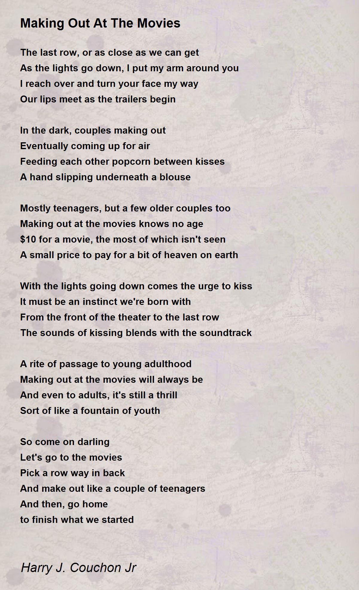 Making Out At The Movies Making Out At The Movies Poem by Harry J