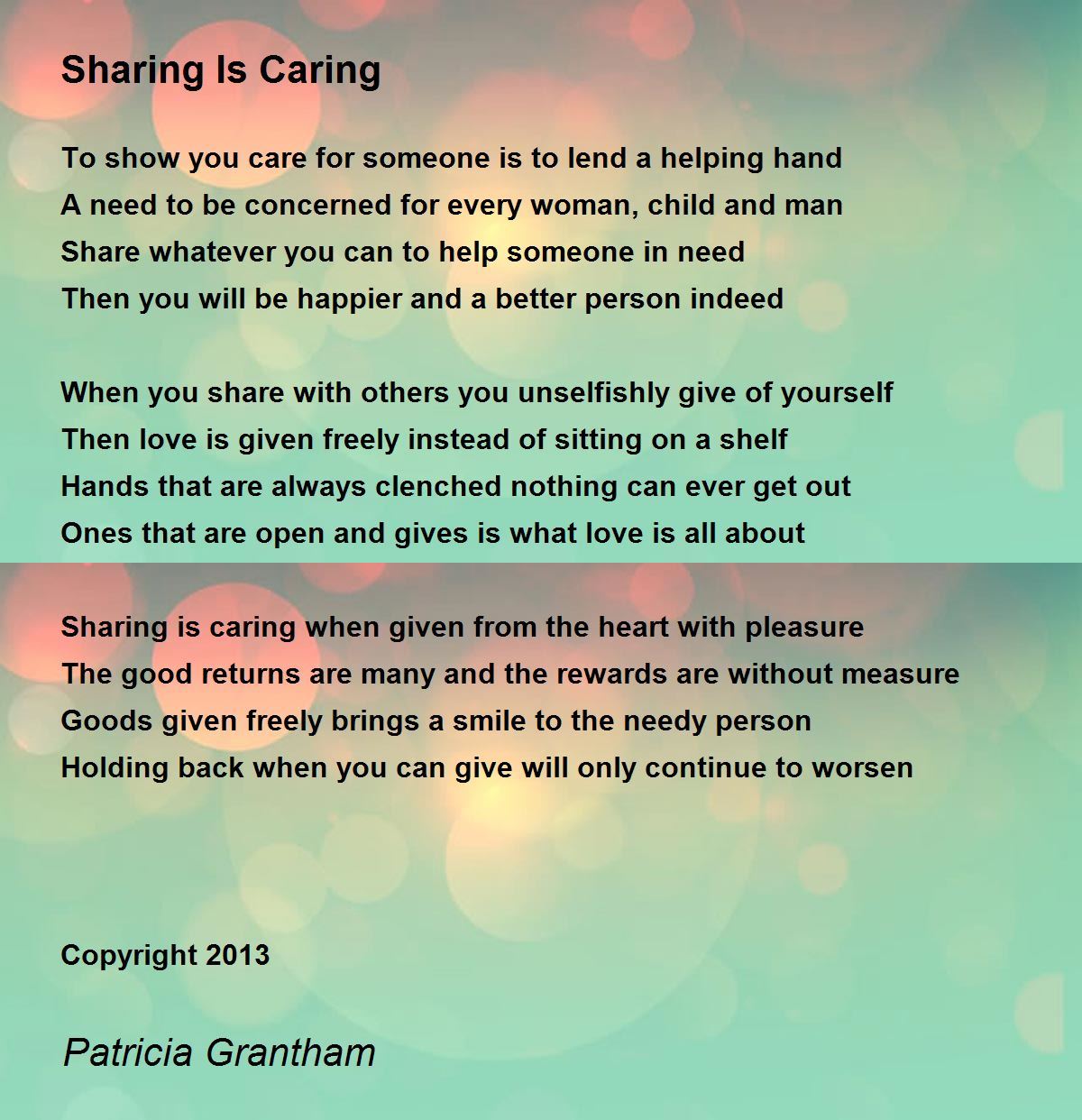 essay on joy of sharing and caring