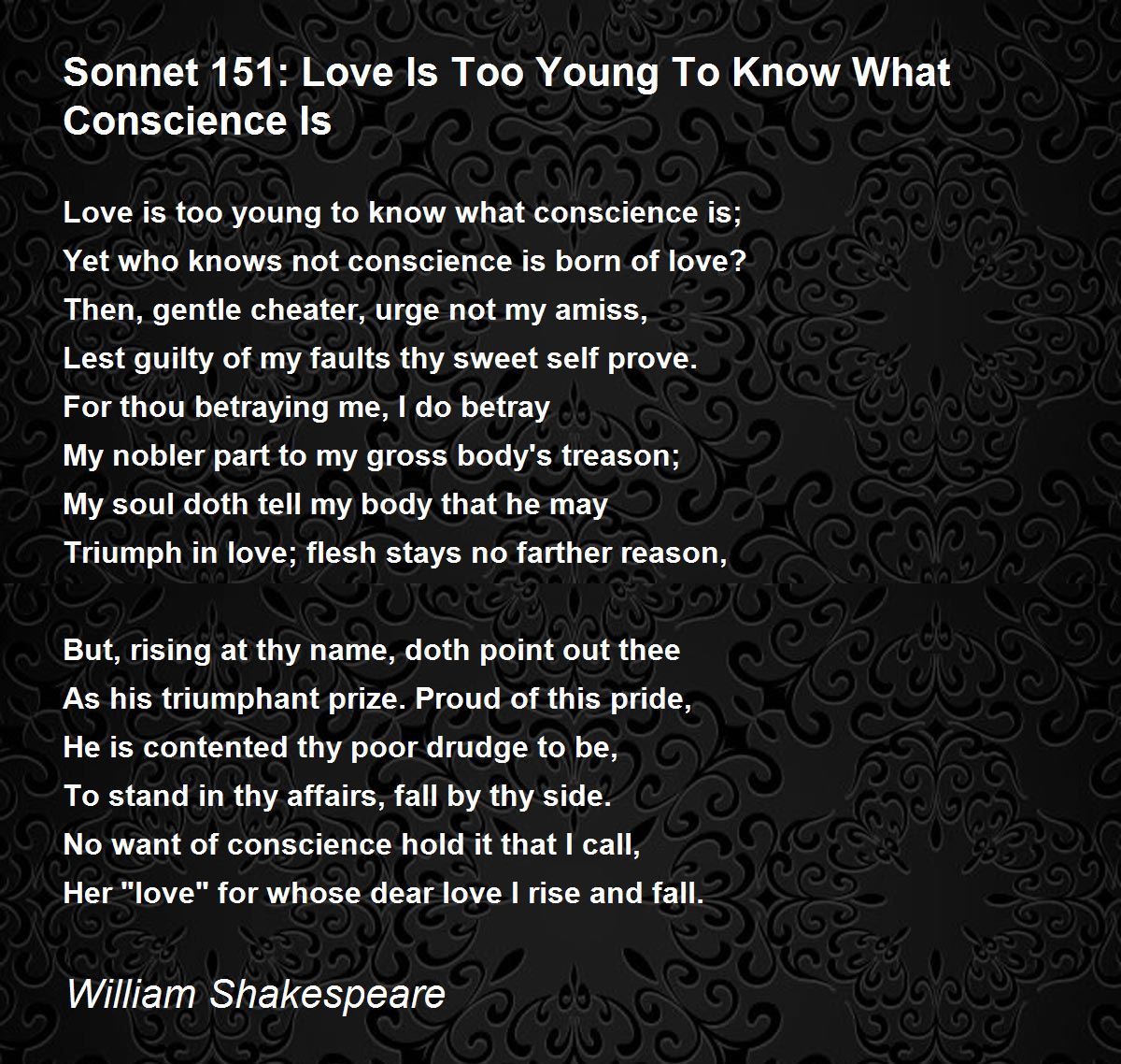 sweet simple quotes Love Sonnet Conscience Know 151: Too What To Young Is Is