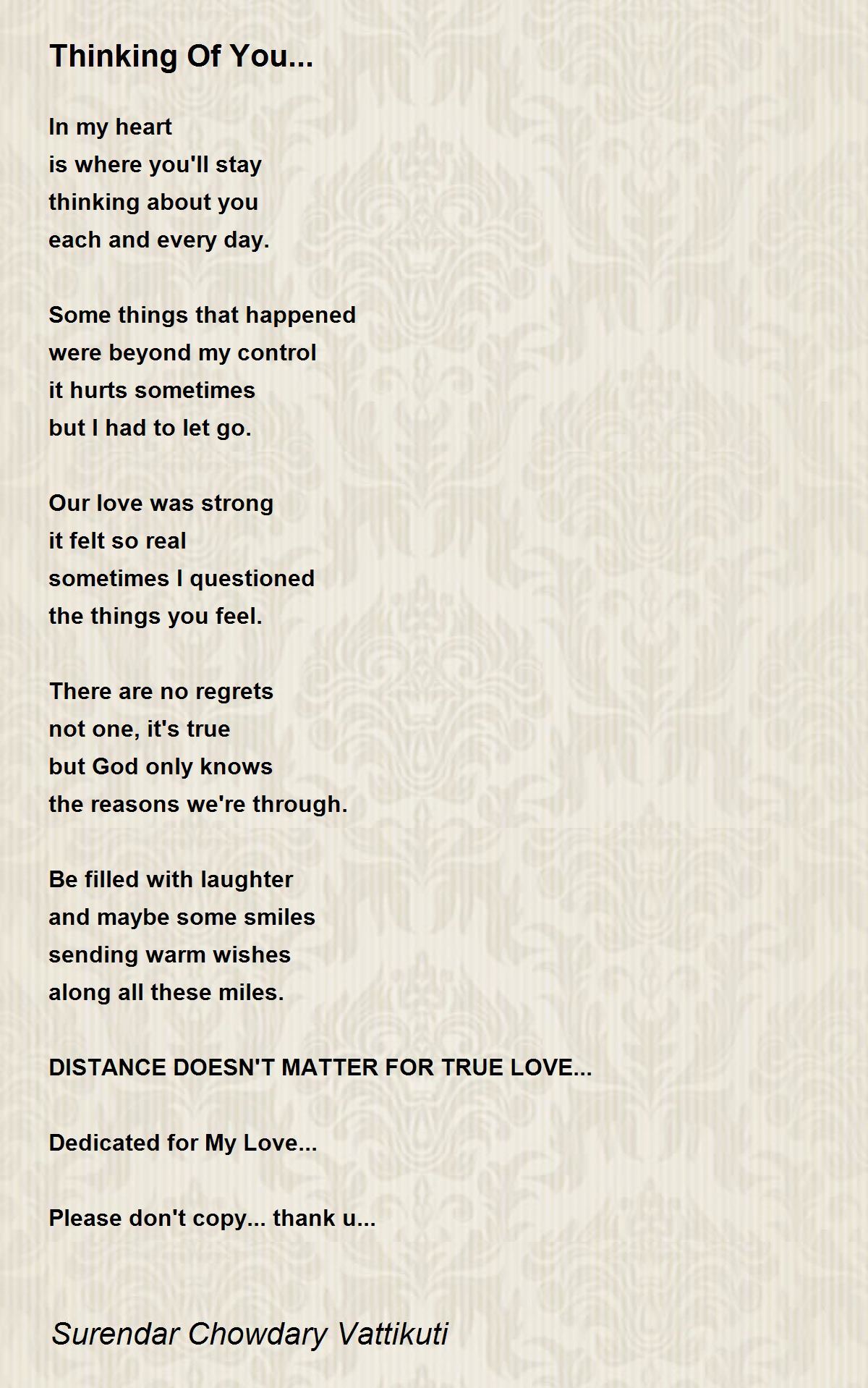 Thinking Of You... Poem by Surendar Chowdary Vattikuti - Poem Hunter