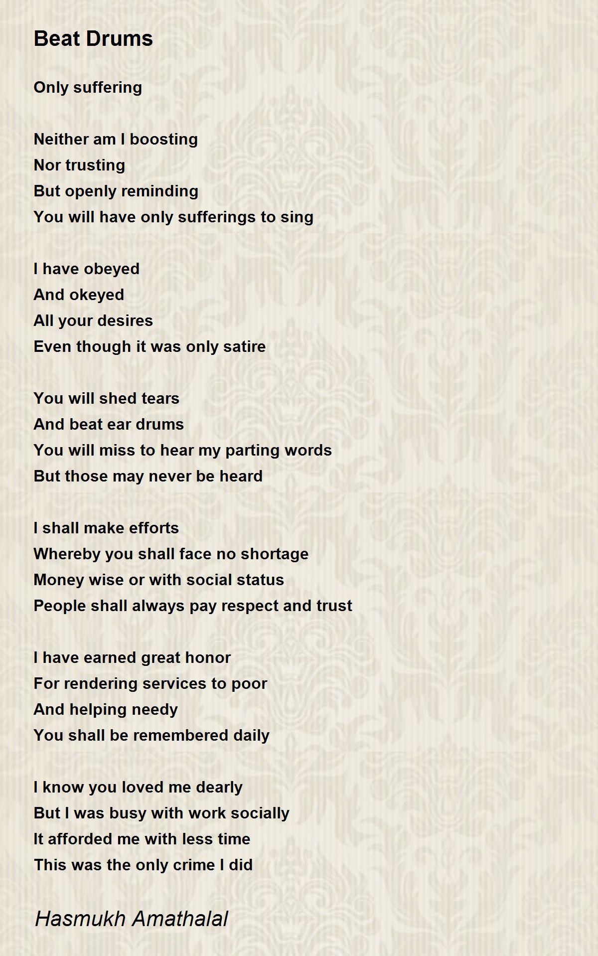 Beat Drums by Mehta Hasmukh Amathalal Beat Drums Poem