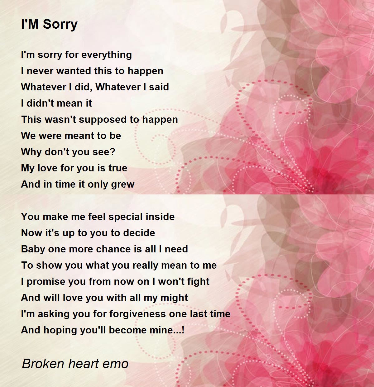 I M Sorry By Broken Heart Emo I M Sorry Poem