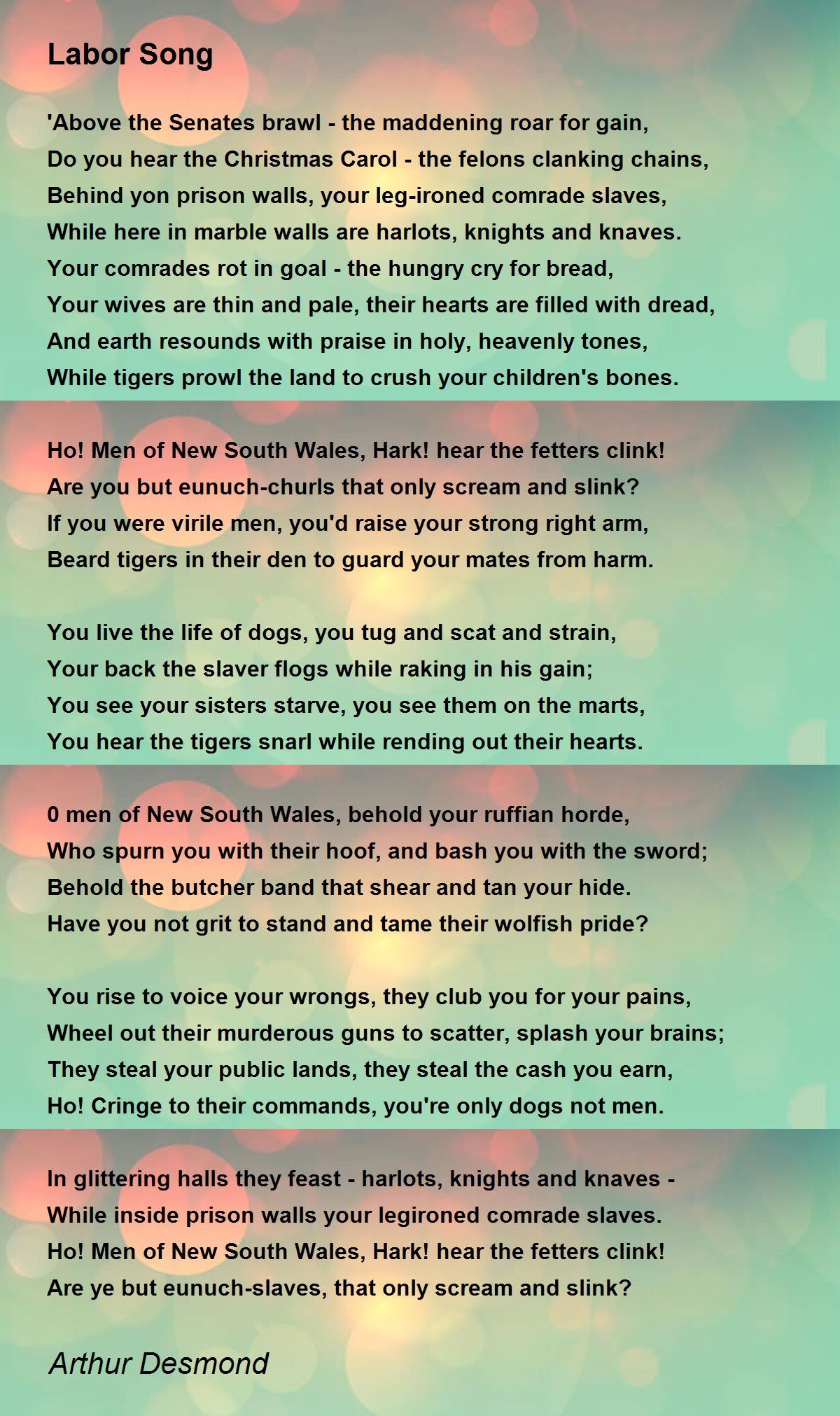 Labor Song Labor Song Poem By Arthur Desmond