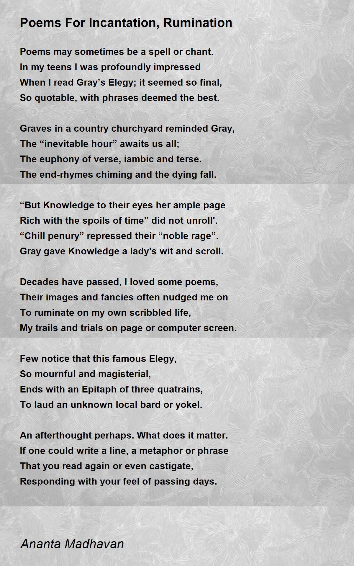 Poems For Incantation, Rumination Poems For Incantation, Rumination