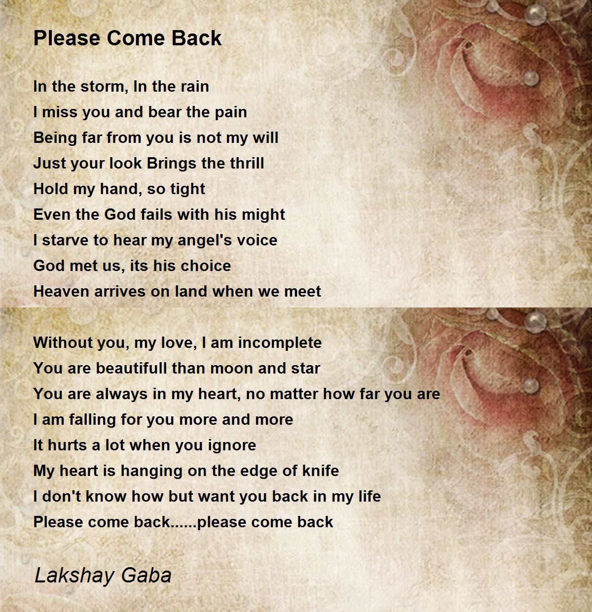 Please Come Back By Lakshay Gaba Please Come Back Poem