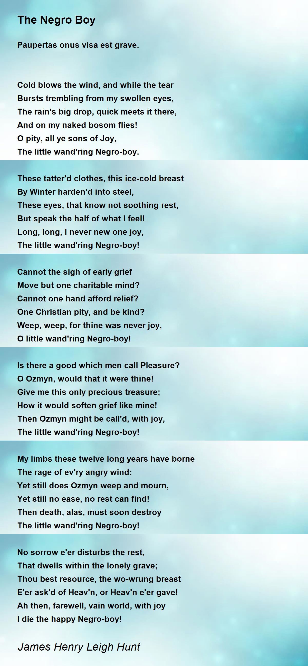 The Negro Boy Poem by James Henry Leigh Hunt - Poem Hunter