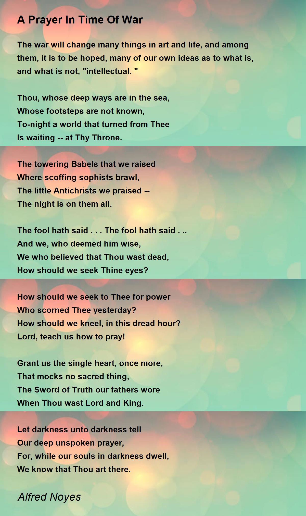 A Prayer In Time Of War Poem by Alfred Noyes - Poem Hunter