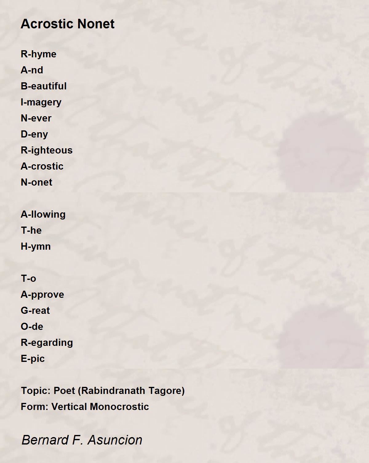 Acrostic Acrostic Poem by Bernard F. Asuncion