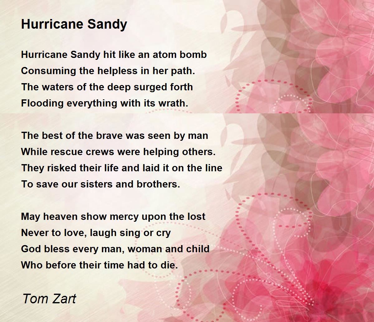 Hurricane Sandy Poem By Tom Zart Poem Hunter