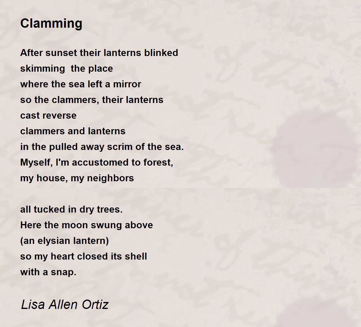Clamming Clamming Poem by Lisa Allen Ortiz