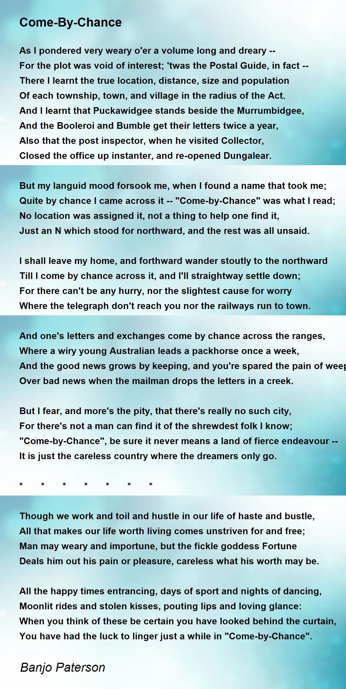 ComeByChance Poem by Banjo Paterson Poem Hunter