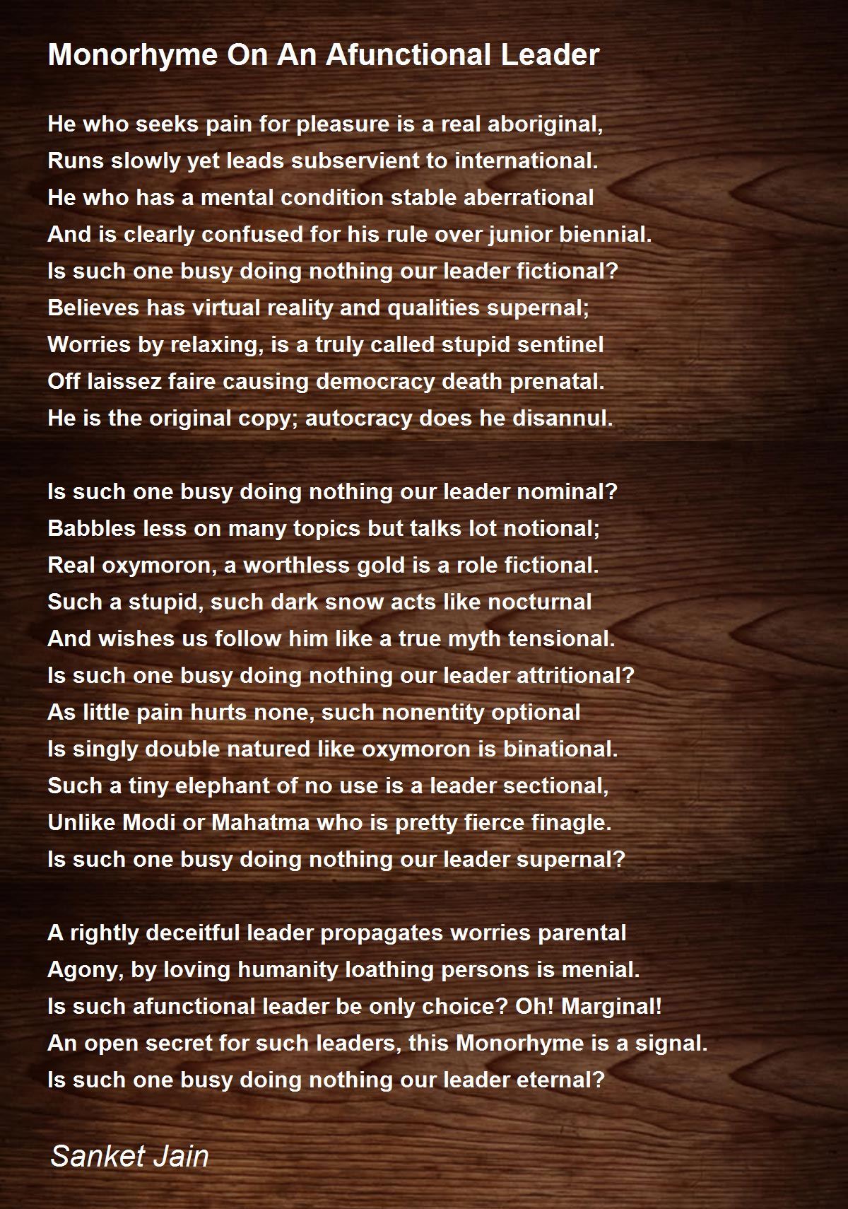 Monorhyme On An Afunctional Leader Monorhyme On An Afunctional Leader