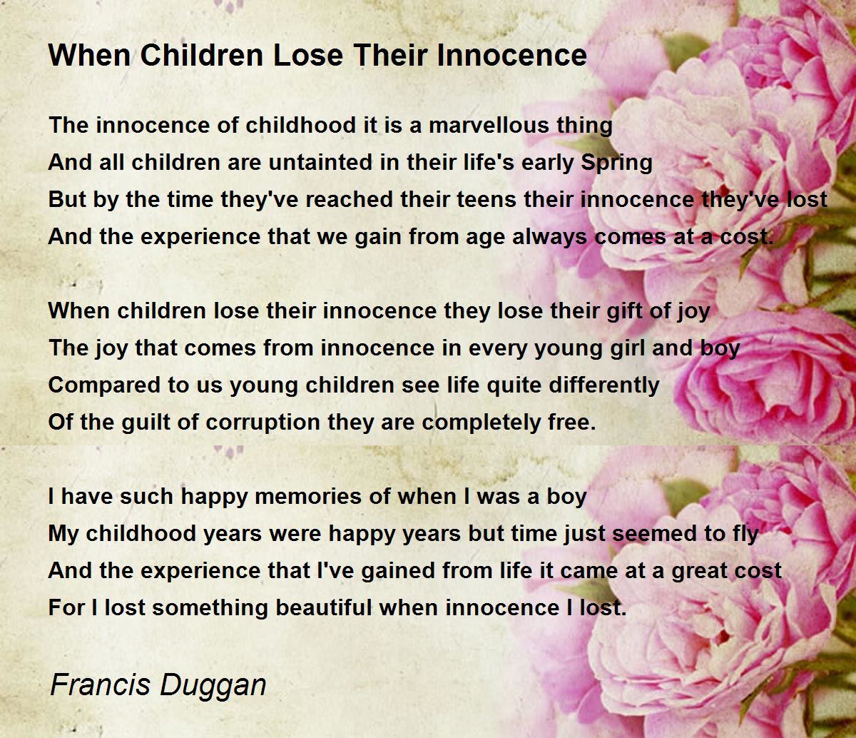 When Children Lose Their Innocence Poem by Francis Duggan - Poem Hunter