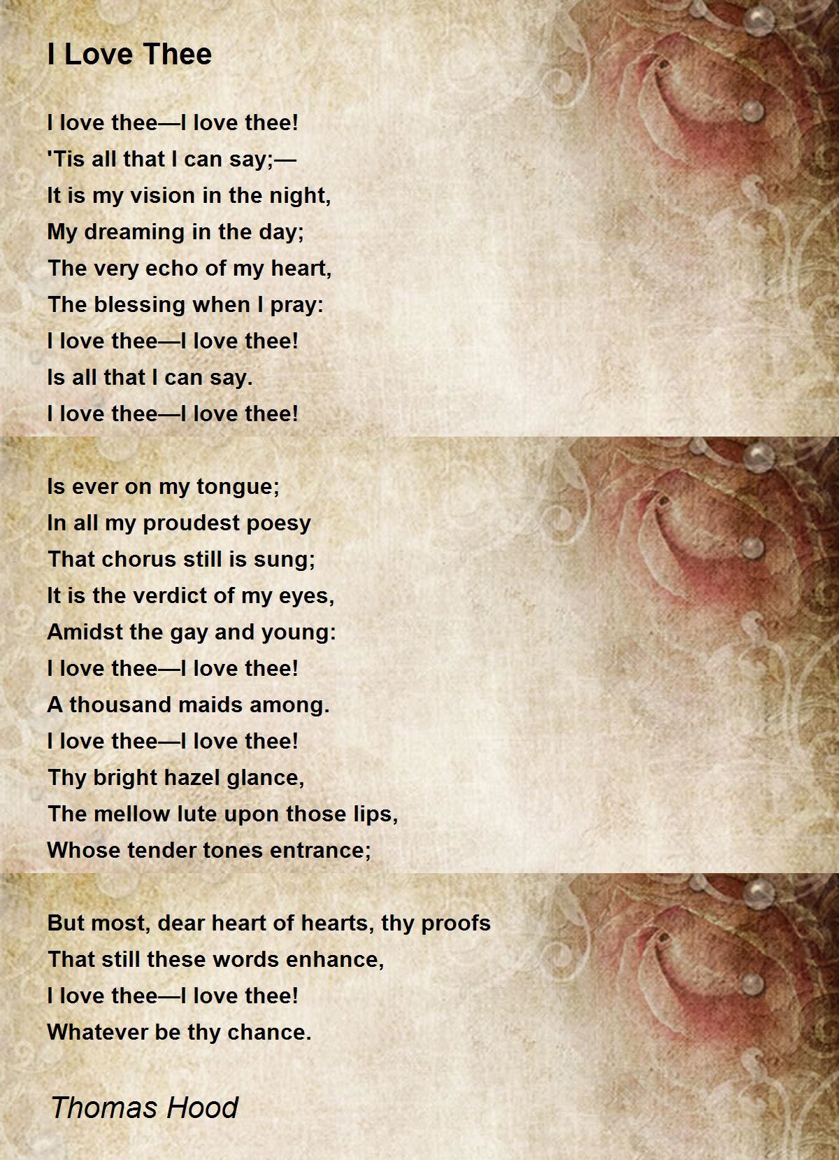 I Love Thee Poem by Thomas Hood - Poem Hunter