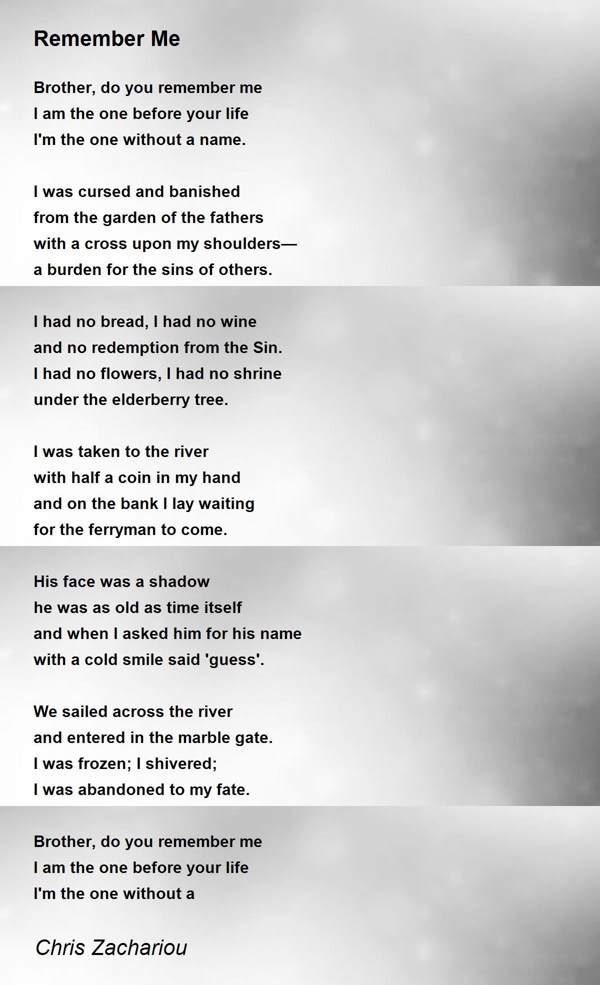 Remember Me Remember Me Poem by Chris Zachariou
